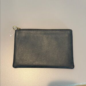 Madewell Black Leather Clutch with Gold Zipper